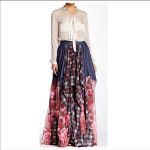 Plaid, floral and denim dress.